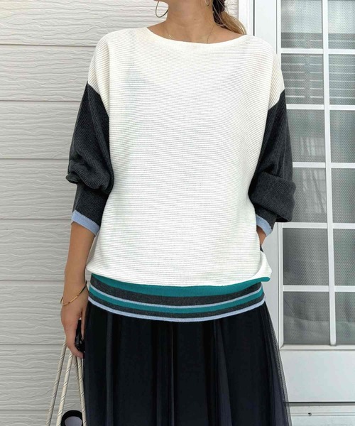 Q（キュー）の「横リブマルチボーダードルマンニット（ニット/セーター・レディース・ホワイト/ブラック・MEDIUM）」の17枚目の写真