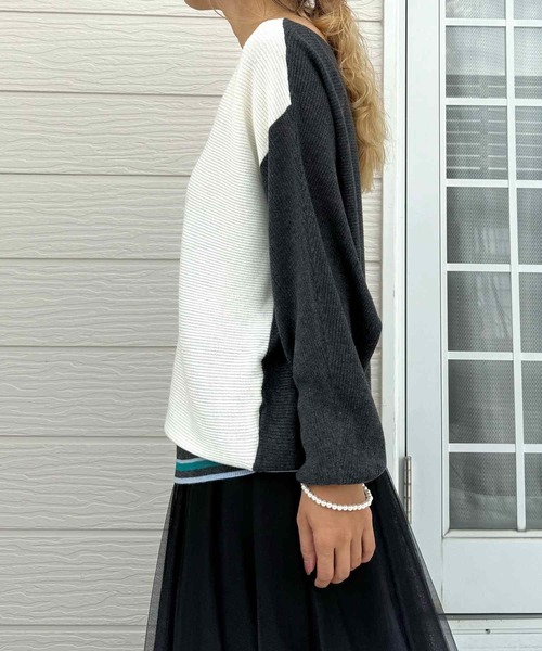 Q（キュー）の「横リブマルチボーダードルマンニット（ニット/セーター・レディース・ホワイト/ブラック・MEDIUM）」の18枚目の写真