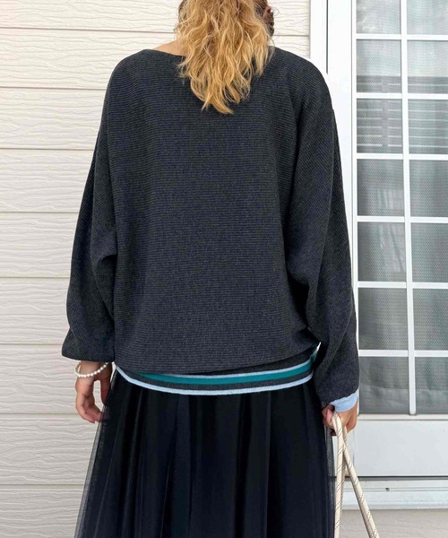 Q（キュー）の「横リブマルチボーダードルマンニット（ニット/セーター・レディース・ホワイト/ブラック・MEDIUM）」の9枚目の写真