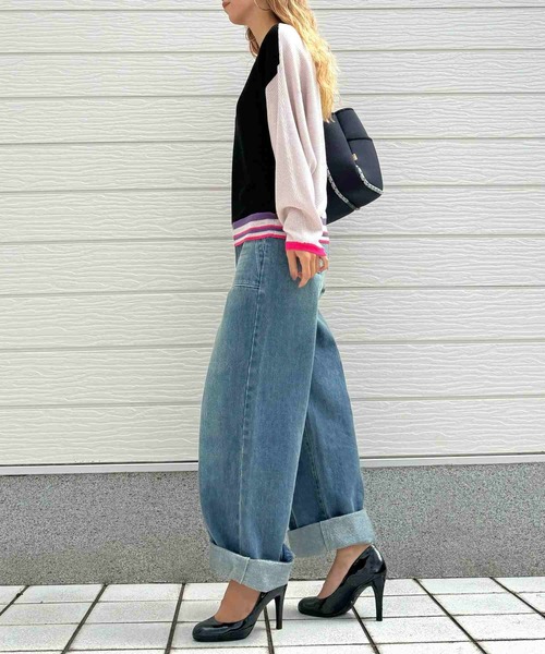 Q（キュー）の「横リブマルチボーダードルマンニット（ニット/セーター・レディース・ホワイト/ブラック・MEDIUM）」の5枚目の写真