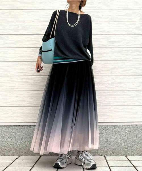 Q（キュー）の「横リブマルチボーダードルマンニット（ニット/セーター・レディース・ホワイト/ブラック・MEDIUM）」の7枚目の写真