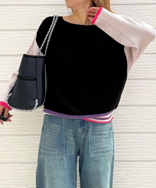 Q（キュー）の「横リブマルチボーダードルマンニット（ニット/セーター・レディース・ホワイト/ブラック・MEDIUM）」の20枚目の写真