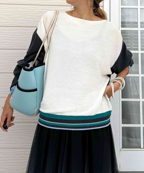 Q（キュー）の「横リブマルチボーダードルマンニット（ニット/セーター・レディース・ホワイト/ブラック・MEDIUM）」の19枚目の写真