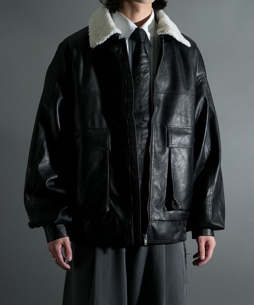 セール】2way ヴィンテージライク PU レザー 襟ボア A-2 ジップアップ