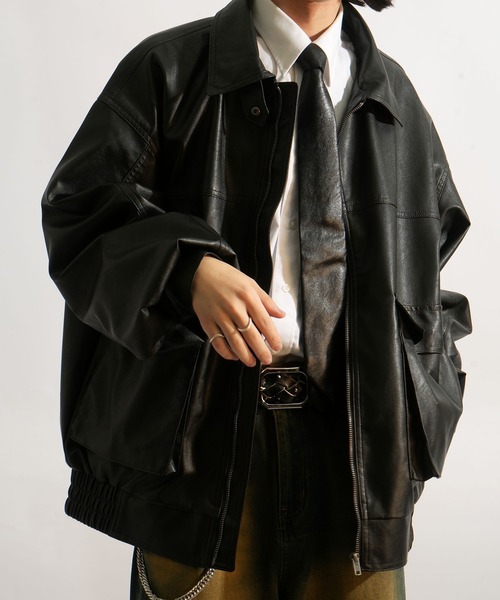 セール】2way ヴィンテージライク PU レザー 襟ボア A-2 G-1 ジップ