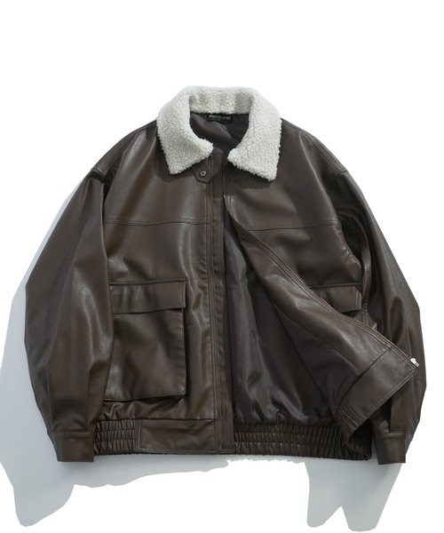 セール】2way ヴィンテージライク PU レザー 襟ボア A-2 ジップアップ