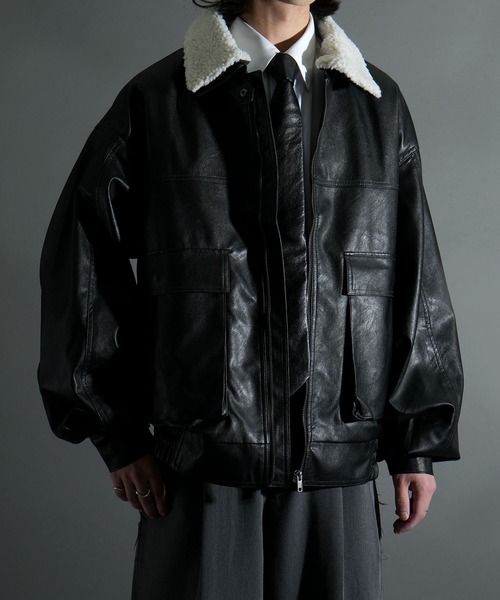 セール】2way ヴィンテージライク PU レザー 襟ボア A-2 ジップアップ