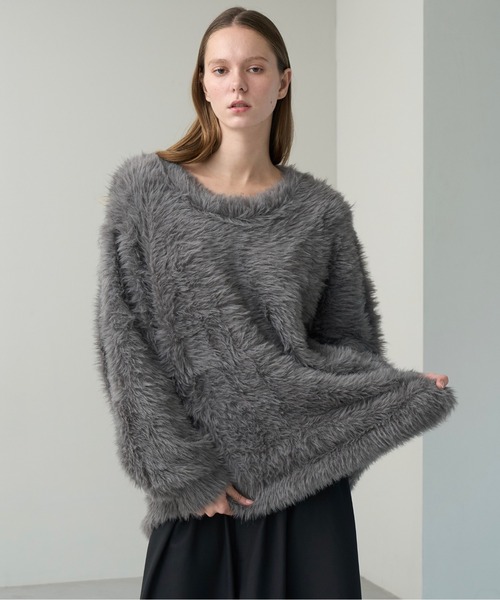 KUUUPY（クーピー）の「Feather Yarn Volume Knit - フェザーヤーンボリュームニット（ニット/セーター・メンズ・ライトグレー/チャコールグレー・LARGE/MEDIUM/SMALL）」の2枚目の写真