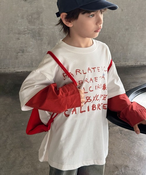 aimoha(アイモハ)の「【aimoha-KIDS-】手書き風 フェイクレイヤード ロングシャツ(Tシャツ/カットソー・キッズ・ブルー/オフホワイト・160/150/140/130/120)」の2枚目の写真