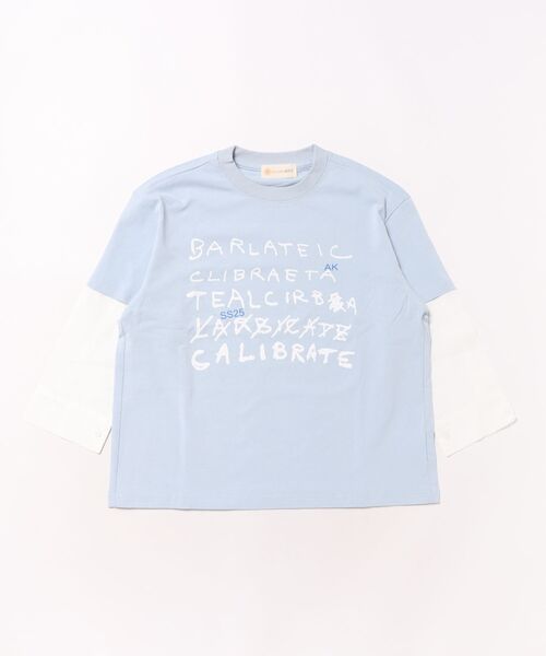 aimoha(アイモハ)の「【aimoha-KIDS-】手書き風 フェイクレイヤード ロングシャツ(Tシャツ/カットソー・キッズ・ブルー/オフホワイト・160/150/140/130/120)」の8枚目の写真