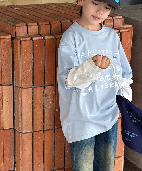 aimoha(アイモハ)の「【aimoha-KIDS-】手書き風 フェイクレイヤード ロングシャツ(Tシャツ/カットソー・キッズ・ブルー/オフホワイト・160/150/140/130/120)」の22枚目の写真