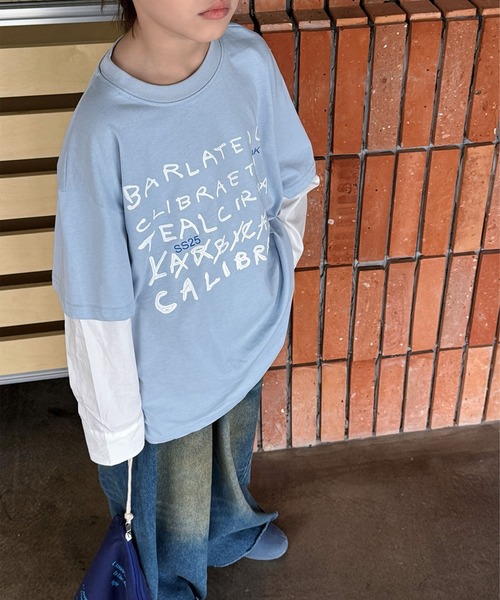 aimoha(アイモハ)の「【aimoha-KIDS-】手書き風 フェイクレイヤード ロングシャツ(Tシャツ/カットソー・キッズ・ブルー/オフホワイト・160/150/140/130/120)」の21枚目の写真