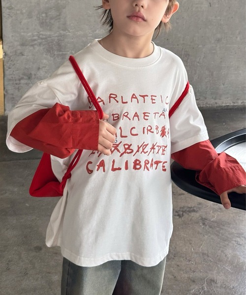 aimoha(アイモハ)の「【aimoha-KIDS-】手書き風 フェイクレイヤード ロングシャツ(Tシャツ/カットソー・キッズ・ブルー/オフホワイト・160/150/140/130/120)」の16枚目の写真