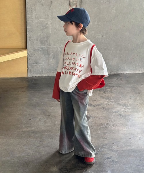 aimoha(アイモハ)の「【aimoha-KIDS-】手書き風 フェイクレイヤード ロングシャツ(Tシャツ/カットソー・キッズ・ブルー/オフホワイト・160/150/140/130/120)」の9枚目の写真