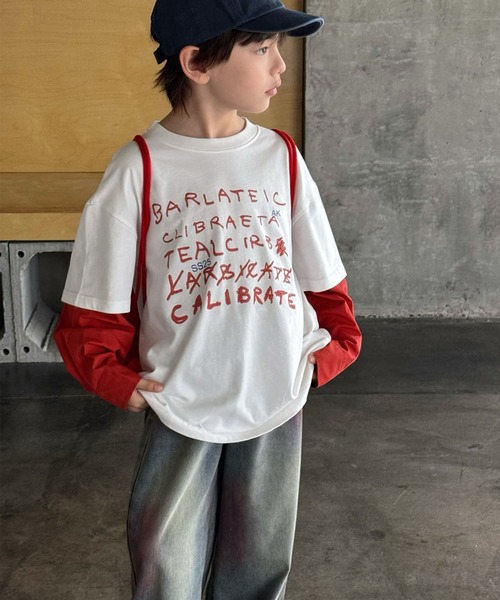 aimoha(アイモハ)の「【aimoha-KIDS-】手書き風 フェイクレイヤード ロングシャツ(Tシャツ/カットソー・キッズ・ブルー/オフホワイト・160/150/140/130/120)」の15枚目の写真