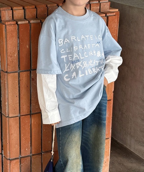 aimoha(アイモハ)の「【aimoha-KIDS-】手書き風 フェイクレイヤード ロングシャツ(Tシャツ/カットソー・キッズ・ブルー/オフホワイト・160/150/140/130/120)」の20枚目の写真