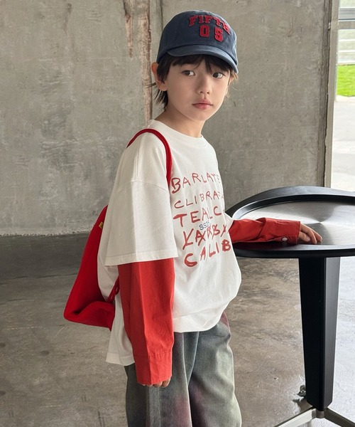 aimoha(アイモハ)の「【aimoha-KIDS-】手書き風 フェイクレイヤード ロングシャツ(Tシャツ/カットソー・キッズ・ブルー/オフホワイト・160/150/140/130/120)」の12枚目の写真