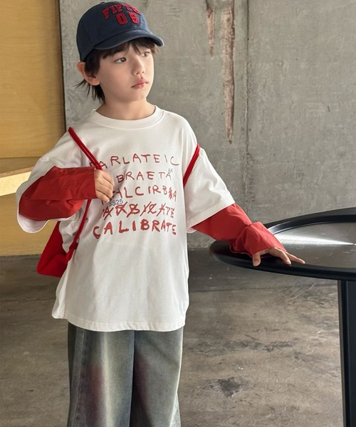 aimoha(アイモハ)の「【aimoha-KIDS-】手書き風 フェイクレイヤード ロングシャツ(Tシャツ/カットソー・キッズ・ブルー/オフホワイト・160/150/140/130/120)」の13枚目の写真