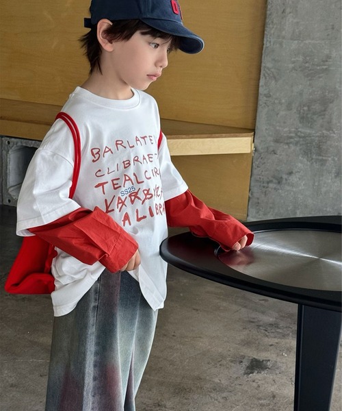 aimoha(アイモハ)の「【aimoha-KIDS-】手書き風 フェイクレイヤード ロングシャツ(Tシャツ/カットソー・キッズ・ブルー/オフホワイト・160/150/140/130/120)」の14枚目の写真