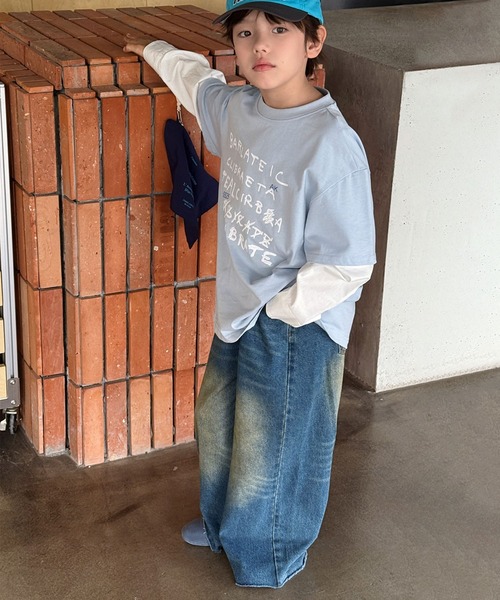 aimoha(アイモハ)の「【aimoha-KIDS-】手書き風 フェイクレイヤード ロングシャツ(Tシャツ/カットソー・キッズ・ブルー/オフホワイト・160/150/140/130/120)」の18枚目の写真