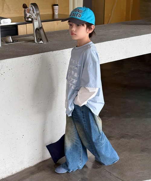 aimoha(アイモハ)の「【aimoha-KIDS-】手書き風 フェイクレイヤード ロングシャツ(Tシャツ/カットソー・キッズ・ブルー/オフホワイト・160/150/140/130/120)」の17枚目の写真