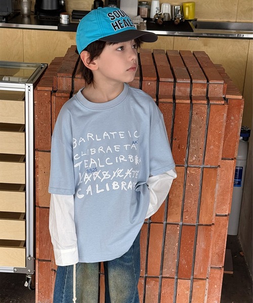 aimoha(アイモハ)の「【aimoha-KIDS-】手書き風 フェイクレイヤード ロングシャツ(Tシャツ/カットソー・キッズ・ブルー/オフホワイト・160/150/140/130/120)」の19枚目の写真