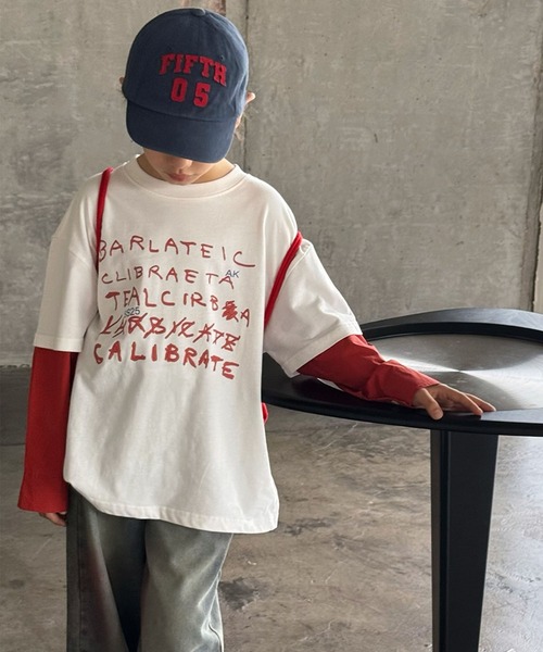aimoha(アイモハ)の「【aimoha-KIDS-】手書き風 フェイクレイヤード ロングシャツ(Tシャツ/カットソー・キッズ・ブルー/オフホワイト・160/150/140/130/120)」の11枚目の写真