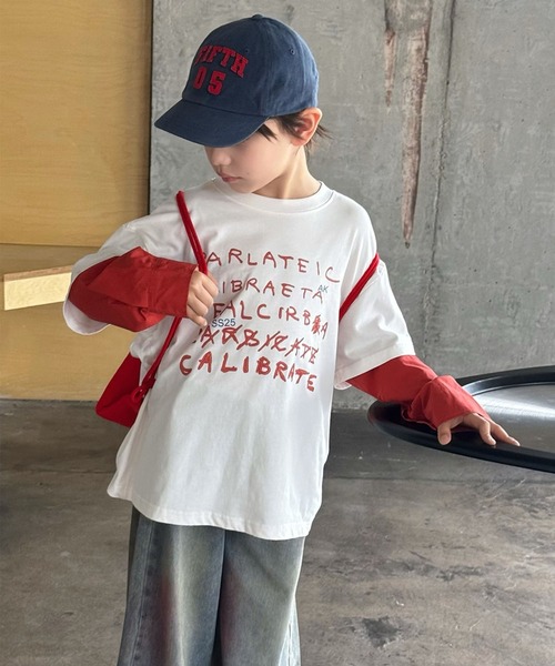 aimoha(アイモハ)の「【aimoha-KIDS-】手書き風 フェイクレイヤード ロングシャツ(Tシャツ/カットソー・キッズ・ブルー/オフホワイト・160/150/140/130/120)」の10枚目の写真