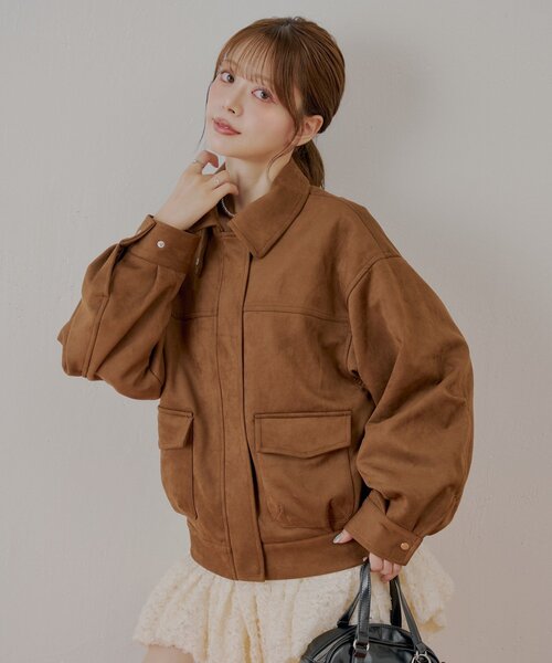 〚完売商品〛chico フェイクレザーミドルルーズジャケット REVIVAL/WEB限定】フェイクレザーミドルルーズジャケット