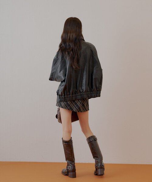 Chico チコ　フェイクレザーミドルルーズジャケット ブラック REVIVAL/WEB限定】フェイクレザーミドルルーズジャケット