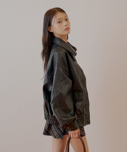 REVIVAL/WEB限定】フェイクレザーミドルルーズジャケット
