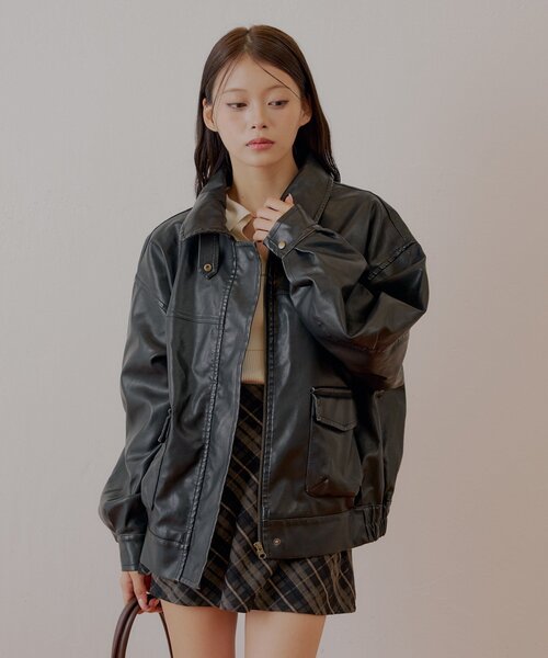 REVIVAL/WEB限定】フェイクレザーミドルルーズジャケット