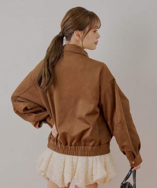 〚完売商品〛chico フェイクレザーミドルルーズジャケット REVIVAL/WEB限定】フェイクレザーミドルルーズジャケット