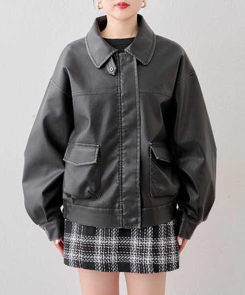 Chico フェイクレザーミドルルーズジャケット REVIVAL/WEB限定】フェイクレザーミドルルーズジャケット