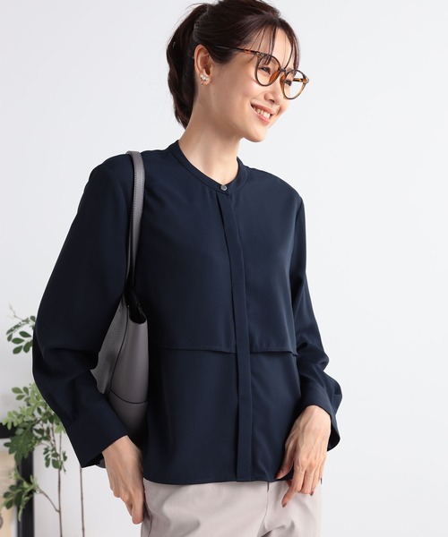 GALLORIA(ギャローリア)の「洗える ケープ風ブラウス(シャツ/ブラウス・レディース・ライトグレー/ライトブルー/ネイビー・LL/L/M/S)」の1枚目の写真