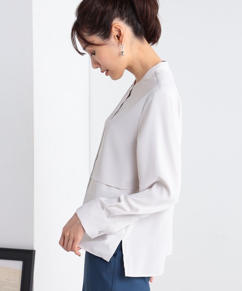 GALLORIA(ギャローリア)の「洗える ケープ風ブラウス(シャツ/ブラウス・レディース・ライトグレー/ライトブルー/ネイビー・LL/L/M/S)」の4枚目の写真