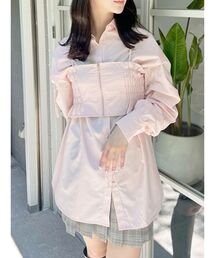 シャーリングZIPビスチェセットシャツ