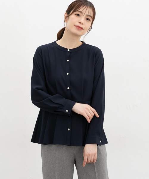 Honeys(ハニーズ)の「ウエストタックブラウス(シャツ/ブラウス・レディース・ネイビー/ボルドー/アイボリー/ライトグレー/グレイッシュブルー・3L/LL/L/M/S)」の1枚目の写真