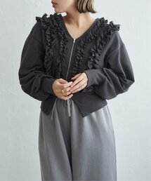 裏毛フリルジップカーディガン