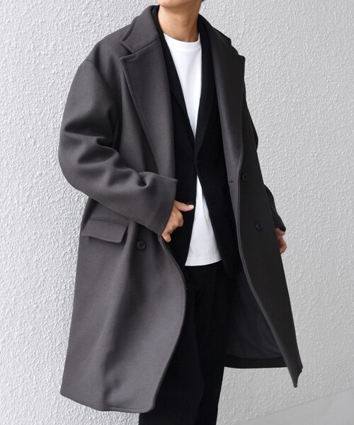 SHIPS any(シップス エニィ)の「PURE WOOL MELTON ダブル チェスターコート 26AW◆(チェスターコート・メンズ・グレー/チャコールグレー/ネイビー/ベージュ/ネイビー系/ダークグレー・MEDIUM/SMALL/X-LARGE/LARGE)」の18枚目の写真