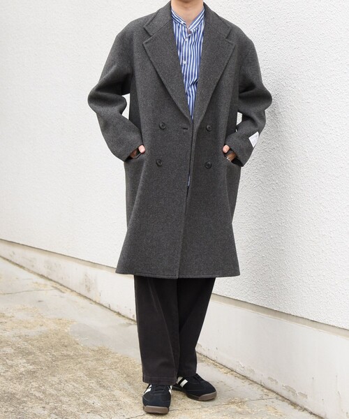 SHIPS any(シップス エニィ)の「PURE WOOL MELTON ダブル チェスターコート 26AW◆(チェスターコート・メンズ・グレー/チャコールグレー/ネイビー/ベージュ/ネイビー系/ダークグレー・MEDIUM/SMALL/X-LARGE/LARGE)」の17枚目の写真