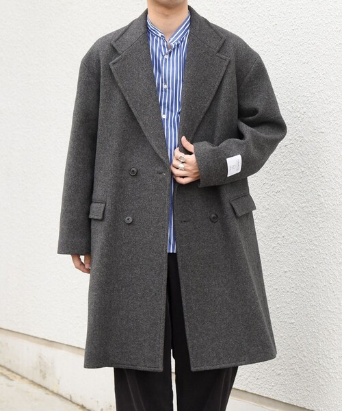 SHIPS any(シップス エニィ)の「PURE WOOL MELTON ダブル チェスターコート 26AW◆(チェスターコート・メンズ・グレー/チャコールグレー/ネイビー/ベージュ/ネイビー系/ダークグレー・MEDIUM/SMALL/X-LARGE/LARGE)」の15枚目の写真