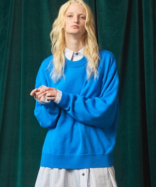 MAISON SPECIAL(メゾンスペシャル)の「《UNISEX》Cashfeel Extra Fine Merino Wool Prime-Over Crew Neck Knit Pullover/キャッシュフィールエクストラファインメリノウールプライムオーバークルーネックニットプルオーバー【MAISON SPECIAL/メゾンスペシャル】(ニット/セーター・メンズ・ブラック/ブルー/ピンク/バーガンディー・0/1/2)」の3枚目の写真