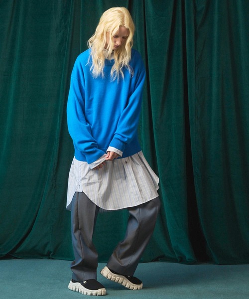 MAISON SPECIAL(メゾンスペシャル)の「《UNISEX》Cashfeel Extra Fine Merino Wool Prime-Over Crew Neck Knit Pullover/キャッシュフィールエクストラファインメリノウールプライムオーバークルーネックニットプルオーバー【MAISON SPECIAL/メゾンスペシャル】(ニット/セーター・メンズ・ブラック/ブルー/ピンク/バーガンディー・0/1/2)」の8枚目の写真