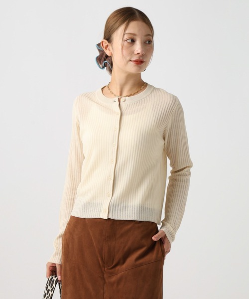 BAYFLOW（ベイフロー）の「[季節の変わり目に羽織れる]シアーリブニットカーディガン（カーディガン/ボレロ・レディース・ライトブルー/ブラック/オフホワイト/マスタード・FREE）」の2枚目の写真