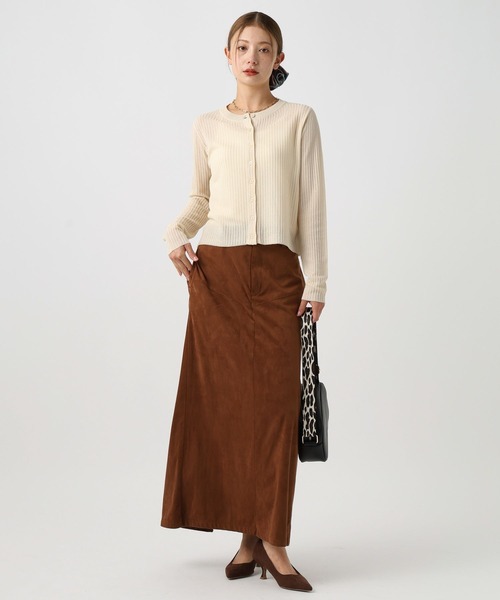 BAYFLOW（ベイフロー）の「[季節の変わり目に羽織れる]シアーリブニットカーディガン（カーディガン/ボレロ・レディース・ライトブルー/ブラック/オフホワイト/マスタード・FREE）」の5枚目の写真