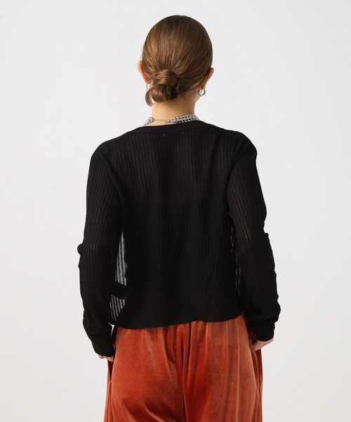 BAYFLOW（ベイフロー）の「[季節の変わり目に羽織れる]シアーリブニットカーディガン（カーディガン/ボレロ・レディース・ライトブルー/ブラック/オフホワイト/マスタード・FREE）」の10枚目の写真