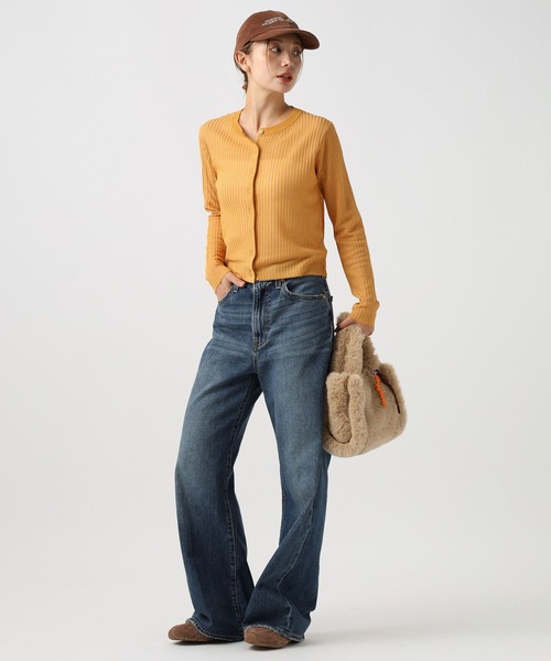 BAYFLOW（ベイフロー）の「[季節の変わり目に羽織れる]シアーリブニットカーディガン（カーディガン/ボレロ・レディース・ライトブルー/ブラック/オフホワイト/マスタード・FREE）」の11枚目の写真