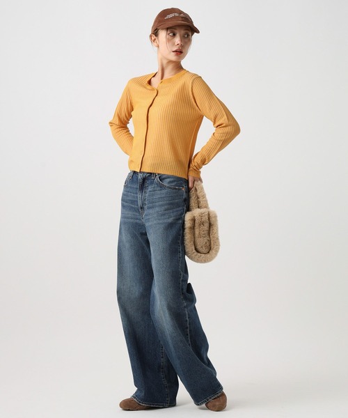 BAYFLOW（ベイフロー）の「[季節の変わり目に羽織れる]シアーリブニットカーディガン（カーディガン/ボレロ・レディース・ライトブルー/ブラック/オフホワイト/マスタード・FREE）」の12枚目の写真