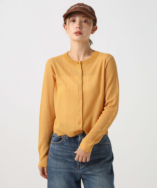 BAYFLOW（ベイフロー）の「[季節の変わり目に羽織れる]シアーリブニットカーディガン（カーディガン/ボレロ・レディース・ライトブルー/ブラック/オフホワイト/マスタード・FREE）」の13枚目の写真